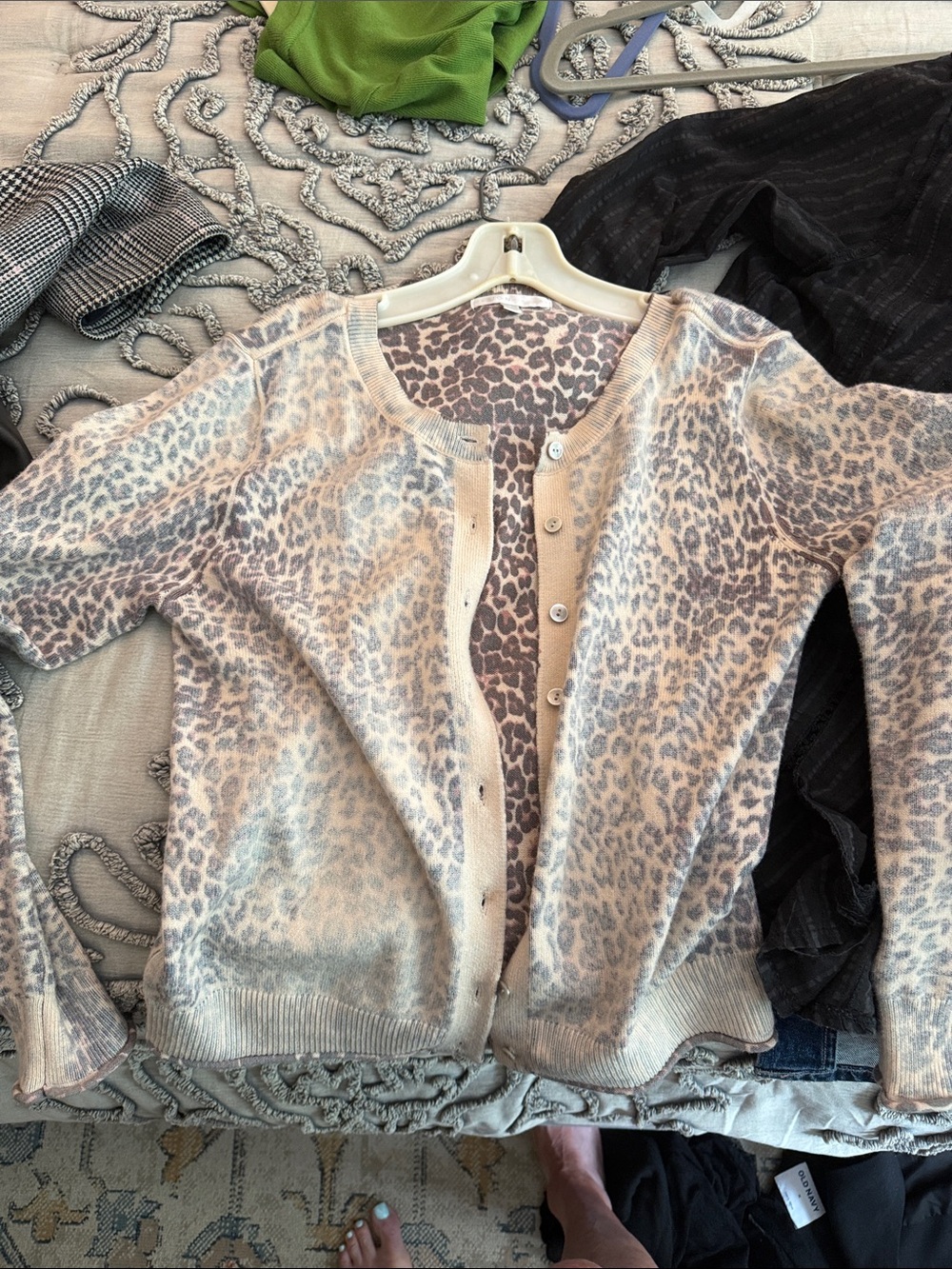 Design History Beige and Taupe Leopard Print Cardigan